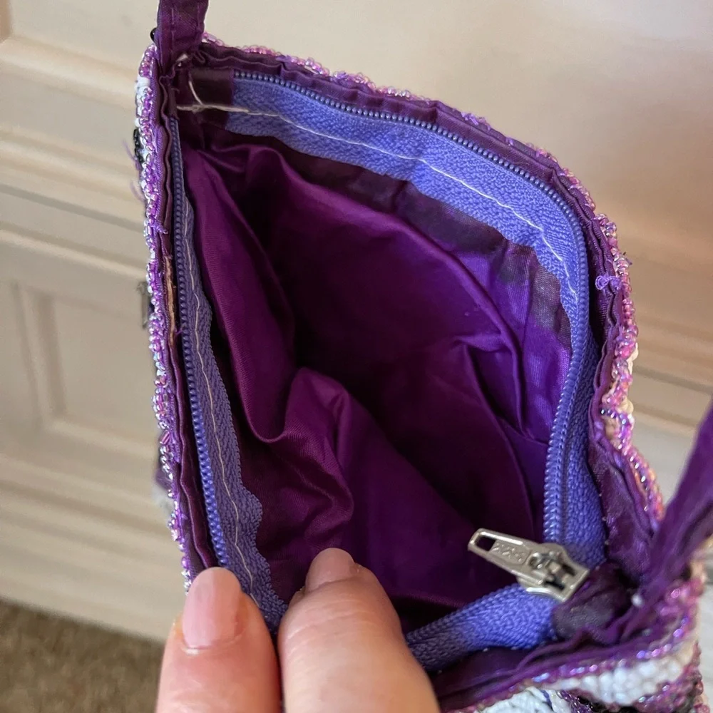 Vintage‎ Beaded Crossbody Purse. Purple, white, and black